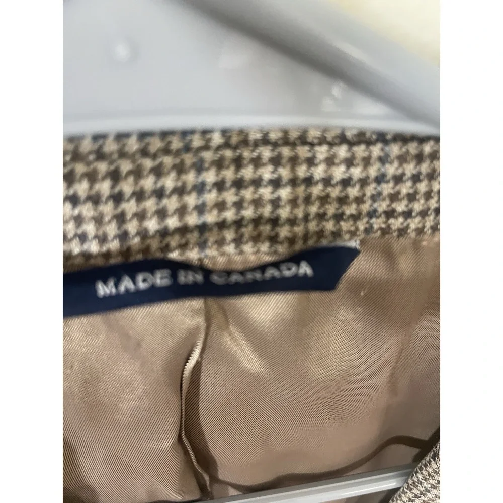 Vintage Ralph Lauren‎ Brown Wool Silk Blazer Mens 46L Houndstooth Sport Coat
